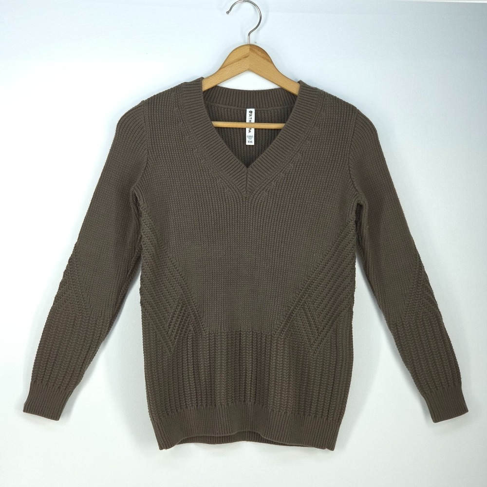 Athleta Sweater Womens XXS Brown Chunky Rib Knit Preppy Cable Crew Pullover Warm